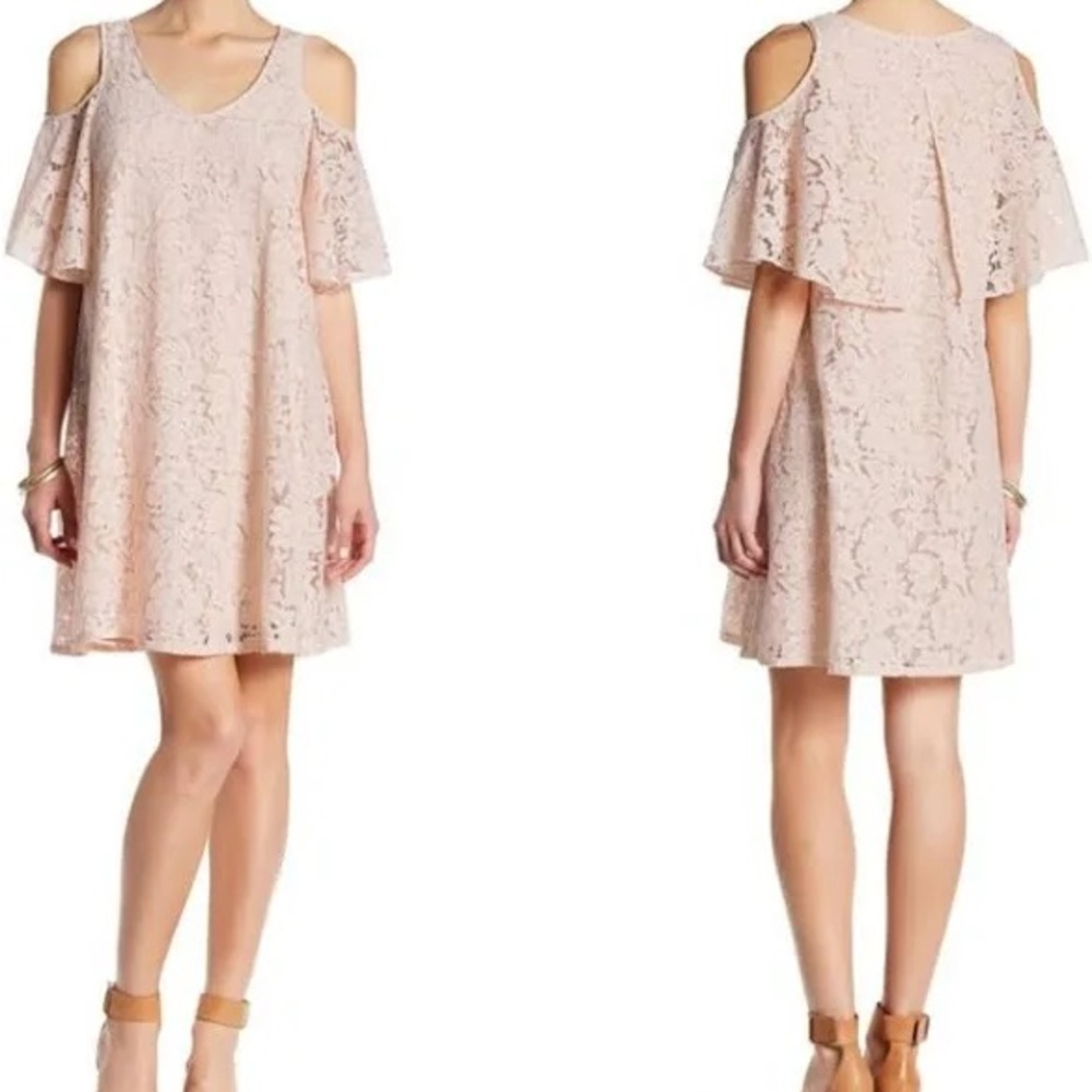 Nanette Lepore Blush Lace Cold Shoulder Mini Dress